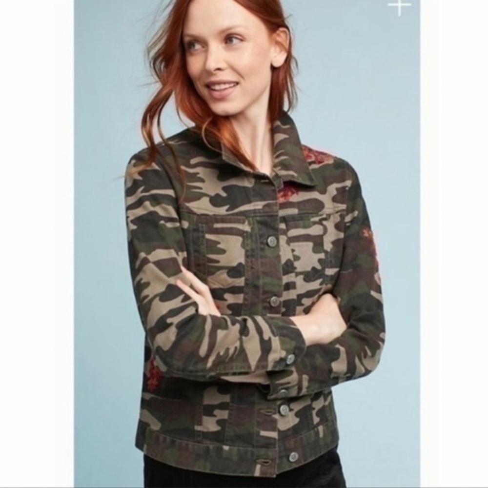 Anthropologie Pilcro and the Letterpress Camo Floral Embroidered Jacket